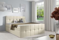 Veneti Manželská postel CHLOE - 140x200, béžová eko kůže + topper ZDARMA