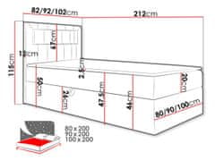 Veneti Kontinentální jednolůžková postel 90x200 RAMIRA 1 - bílá ekokůže / khaki, levé provedení + topper ZDARMA