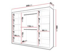 Veneti Šatní skříň 250 cm se zrcadlem LONZO 2 - černá