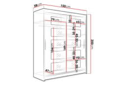 Veneti Šatní skříň 150 cm se zrcadlem a LED osvětlením ELADIO 5 - dub lanýž