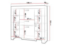 Veneti Prosklená komoda s LED osvětlením TAKA - dub sonoma