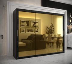 Veneti Designová šatní skříň se zlatým zrcadlem MADLA 3 - šířka 250 cm, černá