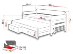 Veneti Dětská postel s přistýlkou 90x200 SELTERS - bílá / dub lanýž