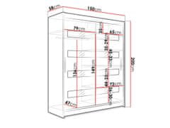 Veneti Šatní skříň 150 cm s lakovaným sklem a LED osvětlením ELADIO 4 - černá / bílá