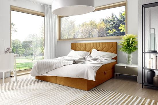 Veneti Postel boxspring s prošívaným čelem ISAR - 180x200, žlutá + topper ZDARMA