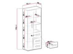 Veneti Skříň do obývacího pokoje CHOCHO - šířka 75 cm, antracitová / bílá