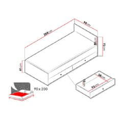 Veneti Postel do studentského pokoje 90x200 CHIMA - dub artisan / bílá