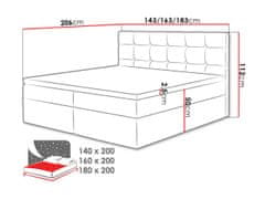 Veneti Kontinentální manželská postel 180x200 CAROLA - černá ekokůže + topper ZDARMA