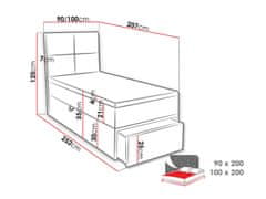 Veneti Jednolůžková boxspringová postel 90x200 LUGAU - tmavá šedá, levé provedení + topper ZDARMA