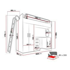 Veneti Postel s psacím stolem do dětského pokoje RENI 4 - 80x200, bílá / růžová