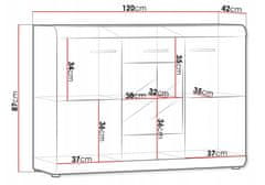 Veneti Prosklená komoda s LED osvětlením CLAUDIO 120 - dub sonoma