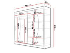 Veneti Šatní skříň 180 cm se zrcadlem a LED osvětlením FLORENCIO 9 - bílá