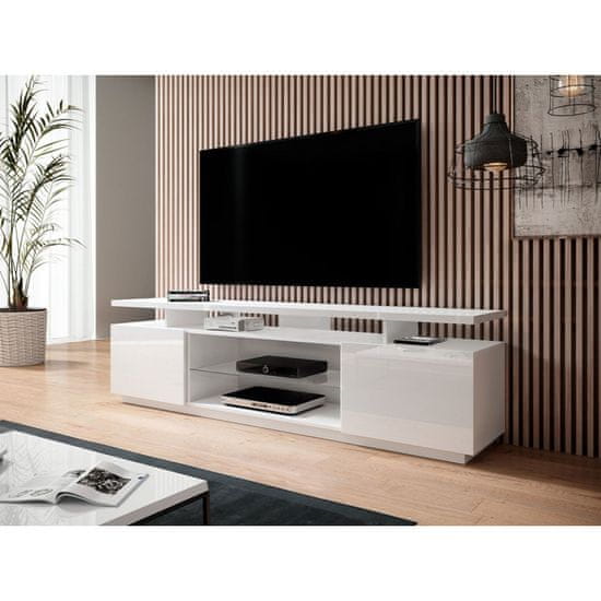 Veneti TV stolek s LED osvětlením ALANA - lesklá bílá