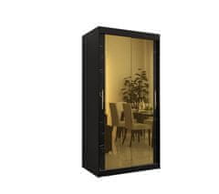 Veneti Designová šatní skříň se zlatým zrcadlem MADLA 3 - šířka 100 cm, černá