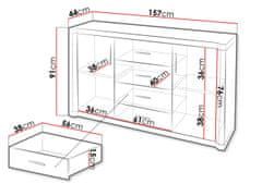 Veneti Kombinovaná komoda ARIKA - šířka 157 cm, dub lanýž