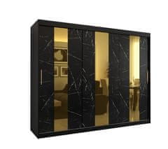 Veneti Designová šatní skříň se zlatým zrcadlem MADLA 4 - šířka 250 cm, černá