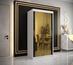 Veneti Designová šatní skříň se zlatým zrcadlem MADLA 3 - šířka 100 cm, bílá / černá