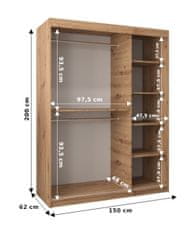 Veneti Šatní skříň ENNI - šířka 150 cm, bílá