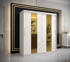 Veneti Designová šatní skříň se zlatým zrcadlem MADLA 4 - šířka 180 cm, bílá