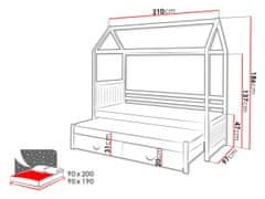 Veneti Dětská postel domeček 90x200 KARBEN 1 - bílá / šedá