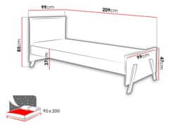 Veneti Postel pro děti 90x200 NIDDA - bílá / buk