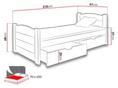 Veneti Jednolůžková postel 90x200 BRILON - olše