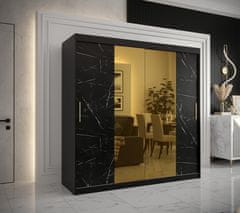 Veneti Designová šatní skříň se zlatým zrcadlem MADLA 1 - šířka 200 cm, černá