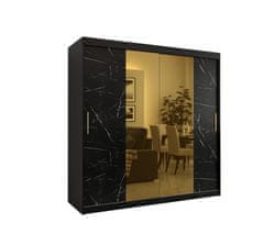 Veneti Designová šatní skříň se zlatým zrcadlem MADLA 1 - šířka 200 cm, černá