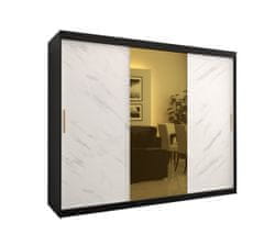 Veneti Designová šatní skříň se zlatým zrcadlem MADLA 1 - šířka 250 cm, černá / bílá