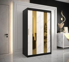 Veneti Designová šatní skříň se zlatým zrcadlem MADLA 4 - šířka 120 cm, černá / bílá