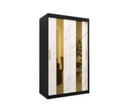 Veneti Designová šatní skříň se zlatým zrcadlem MADLA 4 - šířka 120 cm, černá / bílá