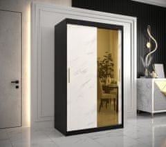 Veneti Designová šatní skříň se zlatým zrcadlem MADLA 2 - šířka 120 cm, černá / bílá