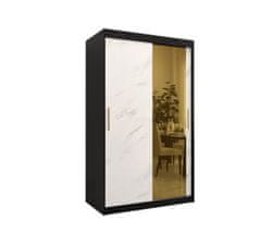 Veneti Designová šatní skříň se zlatým zrcadlem MADLA 2 - šířka 120 cm, černá / bílá