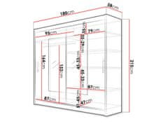 Veneti Šatní skříň 180 cm se zrcadlem a LED osvětlením FLORENCIO 7 - dub sonoma