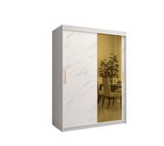 Veneti Designová šatní skříň se zlatým zrcadlem MADLA 2 - šířka 150 cm, bílá