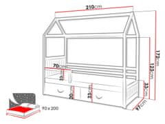 Veneti Dětská postel domeček se zábranou 90x200 NEBRA - bílá