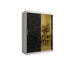 Veneti Designová šatní skříň se zlatým zrcadlem MADLA 2 - šířka 150 cm, bílá / černá