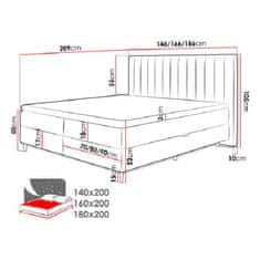 Veneti Kontinentální manželská postel 140x200 AMADORA - béžová + topper ZDARMA