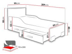 Veneti Dětská postel s úložným prostorem 90x200 LORCH - bílá / buk