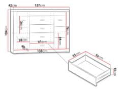 Veneti Komoda s LED osvětlením CHALAPATA - šířka 137 cm, jasan tmavý