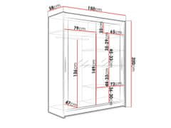 Veneti Šatní skříň 150 cm se zrcadlem a LED osvětlením ELADIO 11 - dub sonoma