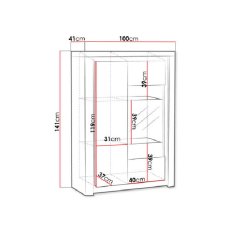 Veneti Prosklená komoda s LED osvětlením DURAZNO 3 - dub ribbeck / lesklá bílá