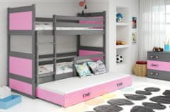 Veneti Dětská patrová postel s přistýlkou bez matrací 90x200 FERGUS - grafit / růžová