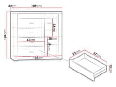 Veneti Komoda s LED osvětlením CHALAPATA - šířka 109 cm, jasan tmavý