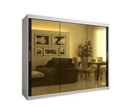 Veneti Designová šatní skříň se zlatým zrcadlem MADLA 3 - šířka 250 cm, bílá / černá