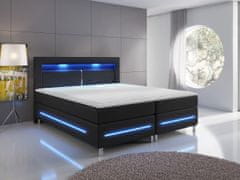 Veneti Boxpringová manželská postel s LED osvětlením 180x200 GALWAY - černá ekokůže + topper ZDARMA