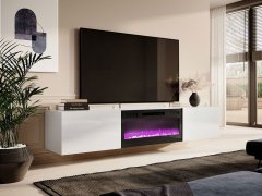 Veneti Závěsný TV stolek s elektrickým krbem TOKA - bílý / lesklý bílý