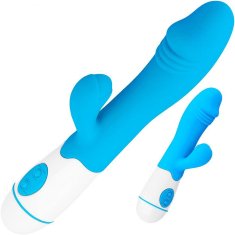 LOLO víceúčelový vibrátor se stimulátorem a vroubky modrý