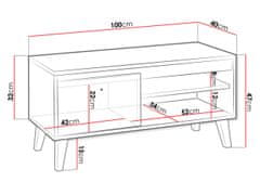 Veneti TV stolek 100 cm ALBANY - matný bílý / dub san remo