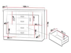 Veneti Kombinovaná komoda MERLO - šířka 120 cm, dub